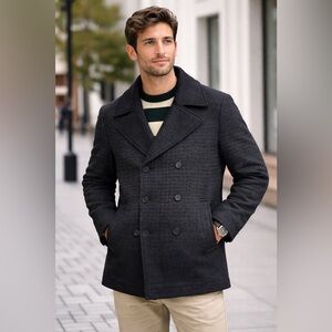 Men's Black Double-Breasted Wool Pea Coat Size S 80%Yun and 80% Polymide Speed